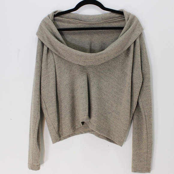 ANTHRO NOISY MAY Open Draped Back Cowl Nexk Cropped Brown Grey Sweater Oversized - Picture 5 of 10